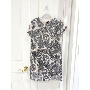 NWT Banana Republic 10 Monogram white-cream silver sequin dress party  holiday